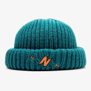 Unisex N-kirjainkuvioiset Neulotut Lippalakit Muoti Rento Säädettävä Elastinen Lippis Pääkallo Lippalakki Brimless Beanie Landlord Cap