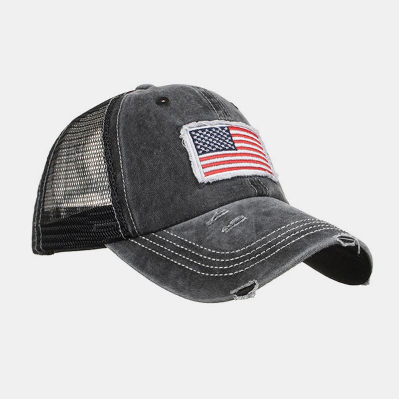 Unisex Pesty American Flag Patch Ponytail Baseball Cap Mesh Hengittävä Casquette Kesä Snapback Hat