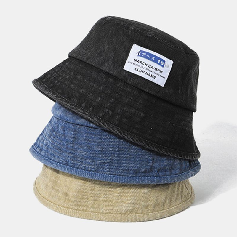 Unisex Pesty Denim Letter Patch Patch All Match Aurinkovoide Bucket Hat