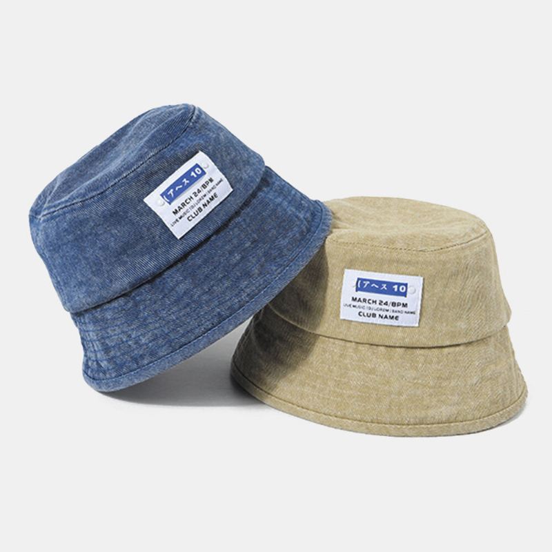 Unisex Pesty Denim Letter Patch Patch All Match Aurinkovoide Bucket Hat