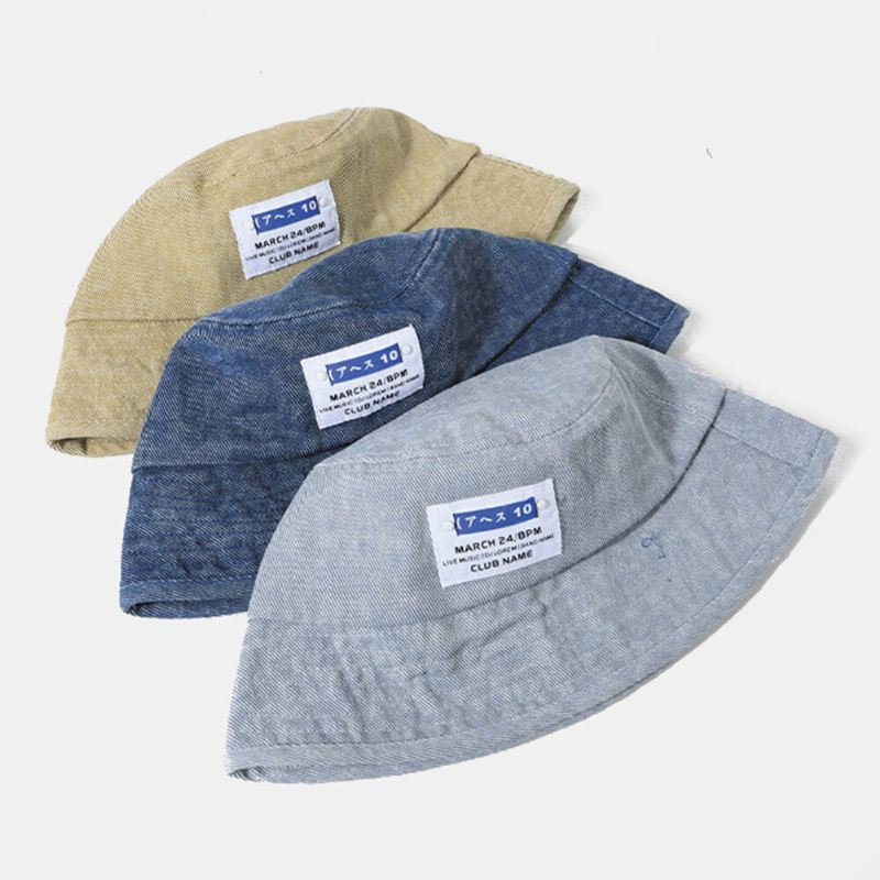 Unisex Pesty Denim Letter Patch Patch All Match Aurinkovoide Bucket Hat