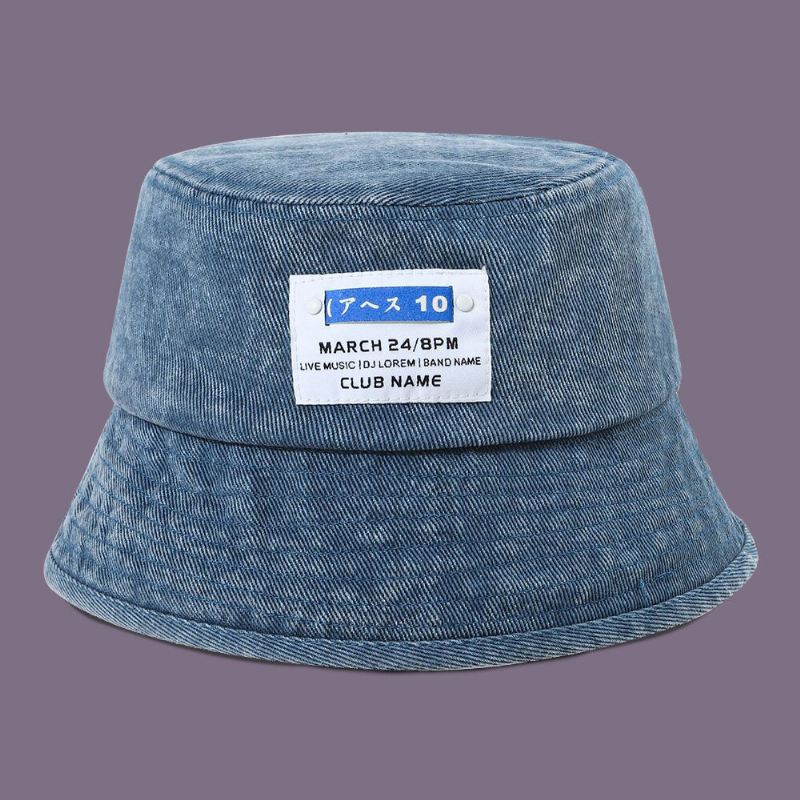 Unisex Pesty Denim Letter Patch Patch All Match Aurinkovoide Bucket Hat