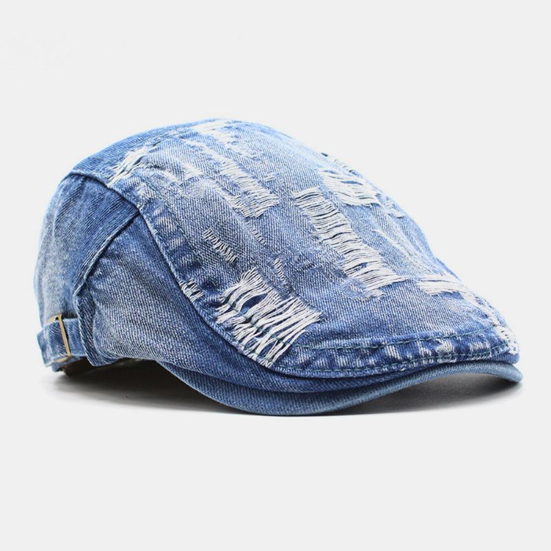 Unisex Pesty Denim Reunusaukko Make-vanha Retro Aurinkovarjo Eteenpäin Lippalakki Baretti Lippikset Litteä Hattu