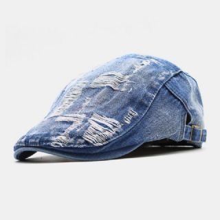 Unisex Pesty Denim Reunusaukko Make-vanha Retro Aurinkovarjo Eteenpäin Lippalakki Baretti Lippikset Litteä Hattu