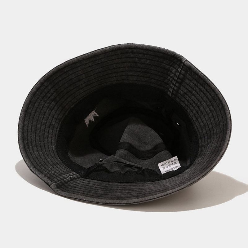 Unisex Pesty Made-old Bucket Hat Puuvillakruunukuvioinen Kirjonta Yksinkertainen Aurinkovarjohattu