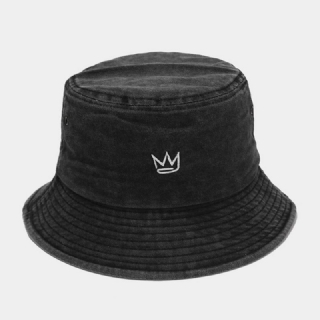 Unisex Pesty Made-old Bucket Hat Puuvillakruunukuvioinen Kirjonta Yksinkertainen Aurinkovarjohattu