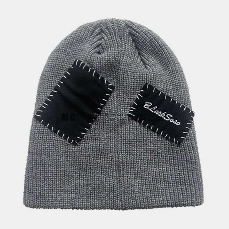 Unisex Pipo Hatut Neulottu Väri Kontrasti Ommel Kangas Patch Vintage Warmth Landlord Cap Skull Cap