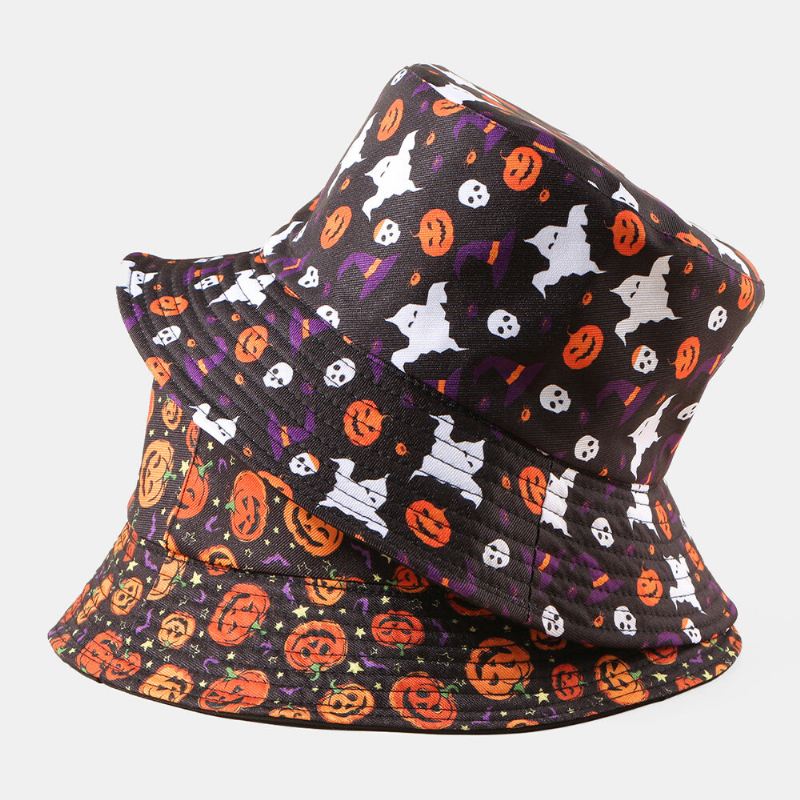 Unisex Pumpkin Ghost Skull Pattern Halloween Bucket Hat Rento Hauska Taitettava Auringonvarjohattu