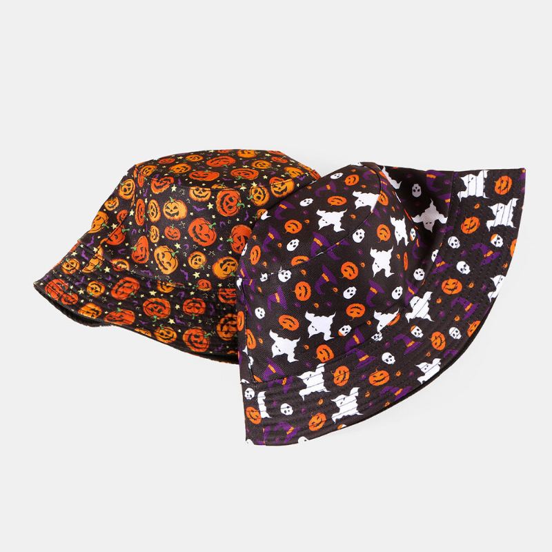 Unisex Pumpkin Ghost Skull Pattern Halloween Bucket Hat Rento Hauska Taitettava Auringonvarjohattu