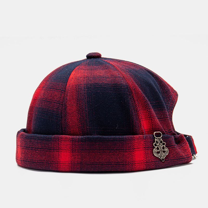 Unisex-puuvillainen Gradientti Ruudullinen Kuvio Niitti Villi Aurinkovarjohattu Reunaton Pipo Landlord Cap Skull Cap