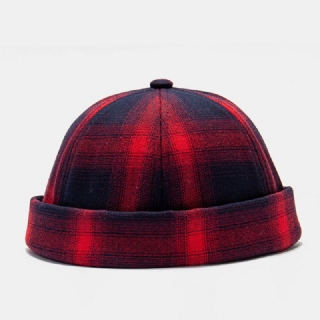 Unisex-puuvillainen Gradientti Ruudullinen Kuvio Niitti Villi Aurinkovarjohattu Reunaton Pipo Landlord Cap Skull Cap