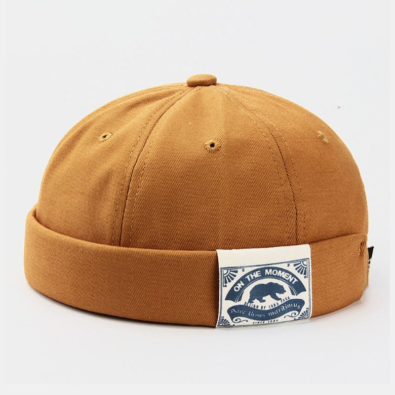 Unisex-puuvillainen Kirjekuvioinen Patch Street Trend Säädettävä Reunaton Pipo Landlord Cap Skull Cap