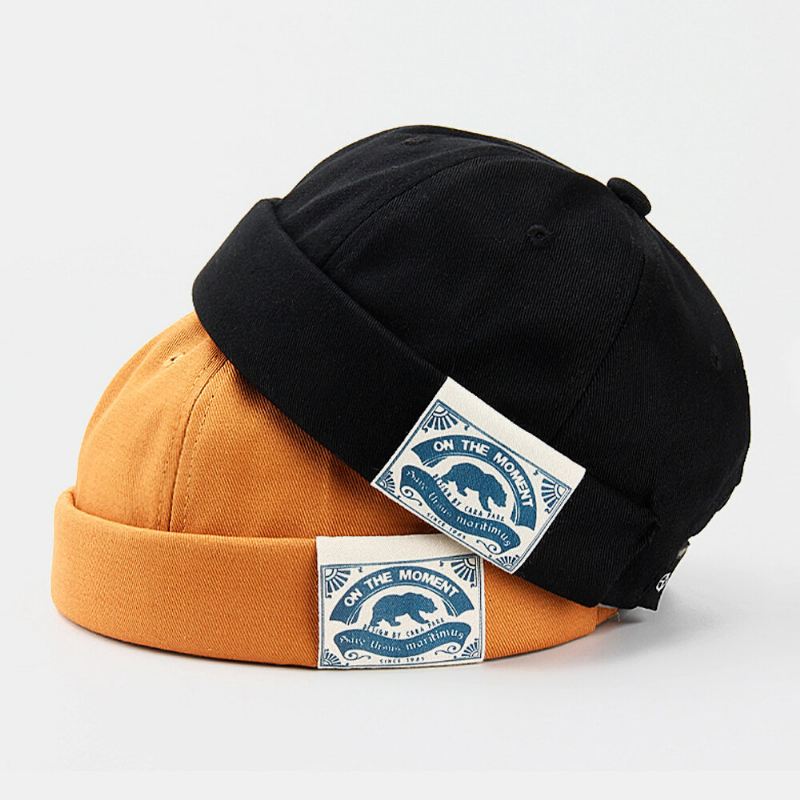 Unisex-puuvillainen Kirjekuvioinen Patch Street Trend Säädettävä Reunaton Pipo Landlord Cap Skull Cap