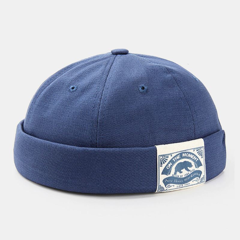 Unisex-puuvillainen Kirjekuvioinen Patch Street Trend Säädettävä Reunaton Pipo Landlord Cap Skull Cap