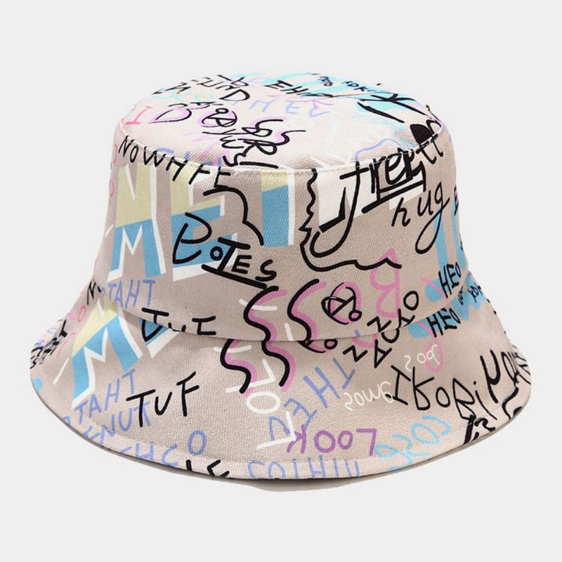 Unisex-puuvillakirjaimet Graffiti-kuviopainatus Muoti Aurinkovoide Bucket Hat