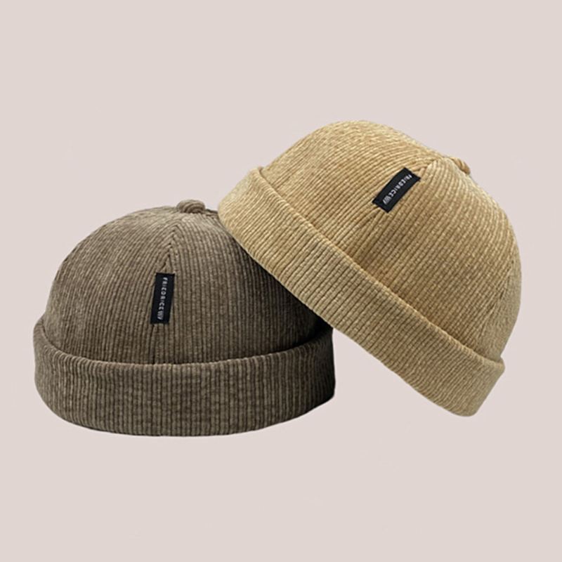 Unisex Vakosametti Label Patch Skull Cap Casual Outdoor Syksy Talvi Lämmin Säädettävä Reunaton Pipo Landlord Cap