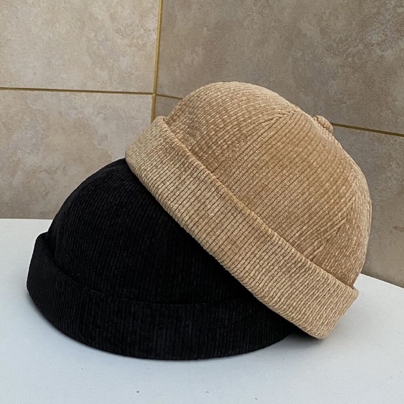 Unisex Yksivärinen Säädettävä Vakosametti Kallo Cap Casual Wild Sunshade Brimless Beanie Landlord Cap