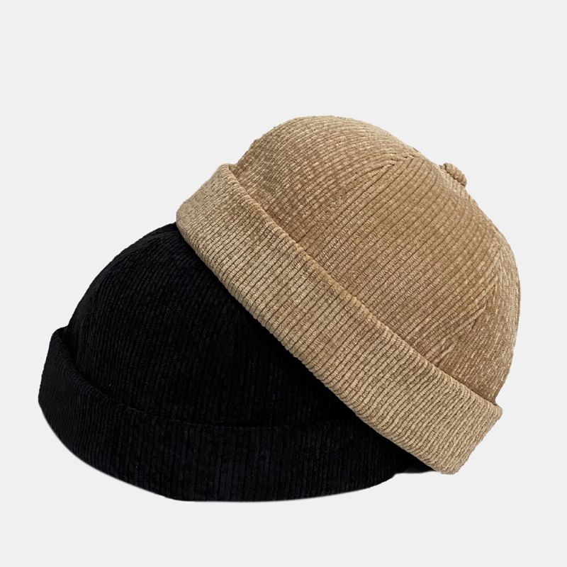 Unisex Yksivärinen Säädettävä Vakosametti Kallo Cap Casual Wild Sunshade Brimless Beanie Landlord Cap