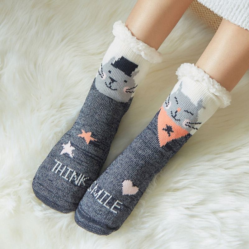 Naiset Lämmin Talvi Ulkoilu Joulu Tyyli Sarjakuva Eläimet Pattern Plus Velvet Thicken Home Sleep Socks Tube Sukat