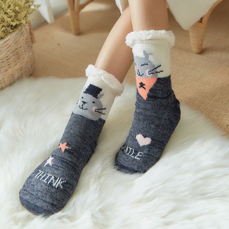 Naiset Lämmin Talvi Ulkoilu Joulu Tyyli Sarjakuva Eläimet Pattern Plus Velvet Thicken Home Sleep Socks Tube Sukat