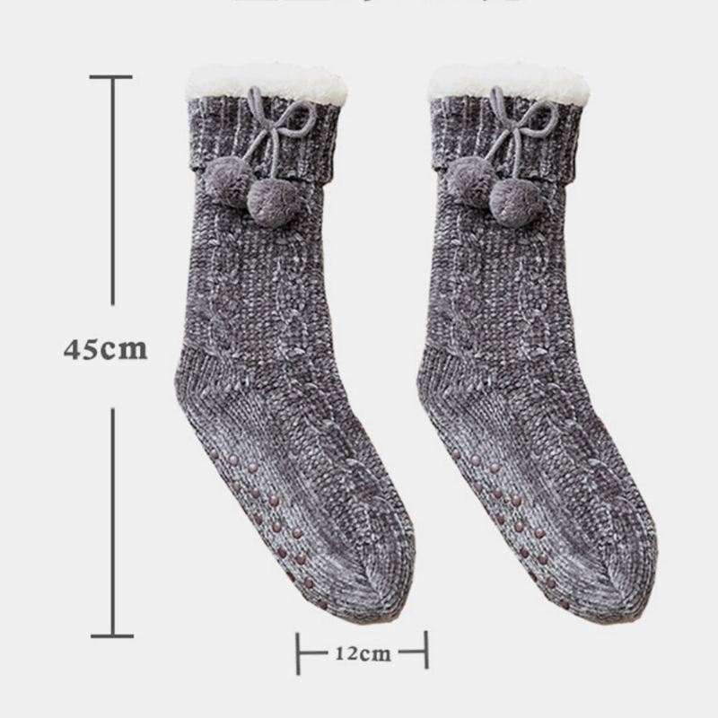 Naisten Lämmin Talvi Outdoor Solid Color Plus Velvet Thicken Home Sleep Socks Putkiset Sukat Pörröisillä