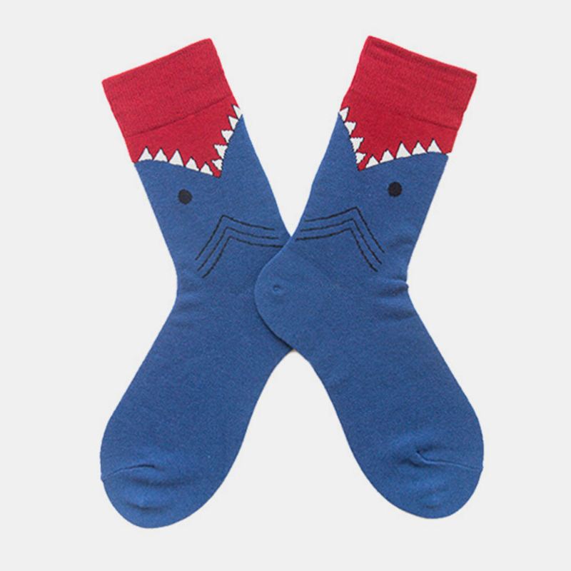 Shark Series Cotton Couple Mallit Trendikäs Persoonallisuus Socks Street