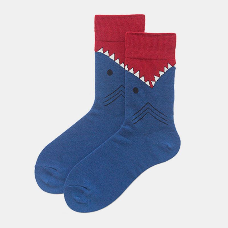 Shark Series Cotton Couple Mallit Trendikäs Persoonallisuus Socks Street